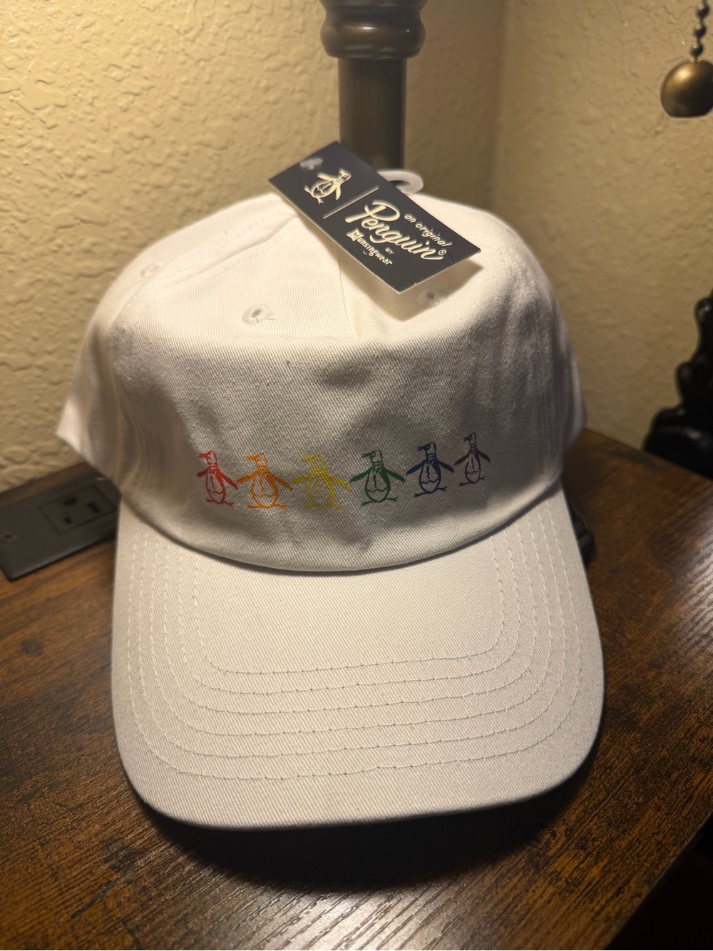 American Needle White Baseball Cap with Rainbow Penguin Embroidery